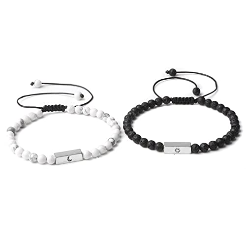 LIUYUYOUGO Armbänder Für Damen,Naturstein Lava Howlith Kristall Armband 2 Stücke Sonne Mond Bettelarmband Handgemachte Geflochtene Paar Armband Energie Edelsteine Perlen Armreif Schmuck Für Frau von LIUYUYOUGO