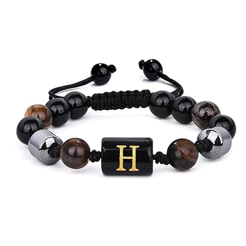 LIUYUYOUGO Armbänder Für Damen 8 Mm Perlenarmbänder Für Herren Mit Dreilagigem Anfangsbuchstaben Aus Naturstein Tigerauge Schwarzem Obsidian Und Hämatitperlen Armband Mit Dem Buchstaben Az Hand von LIUYUYOUGO