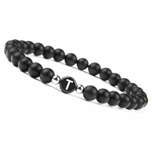 LIUYUYOUGO Armbänder Für Damen Armband Mit Buchstaben Für Paare Buchstabe A Z Handgefertigt Natürlicher Edelstein Perlenarmband Mit Initialen 8 Mm Schwarzer Mattierter Onyx Dehnbarer Kristallarm von LIUYUYOUGO