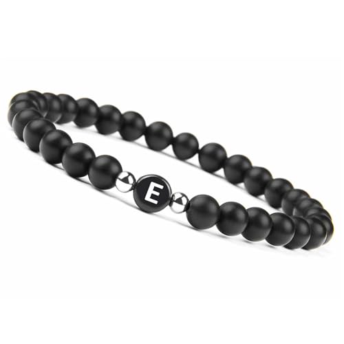 LIUYUYOUGO Armbänder Für Damen Armband Mit Buchstaben Für Paare Buchstabe A Z Handgefertigt Natürlicher Edelstein Perlenarmband Mit Initialen 8 Mm Schwarzer Mattierter Onyx Dehnbarer Kristallarm von LIUYUYOUGO