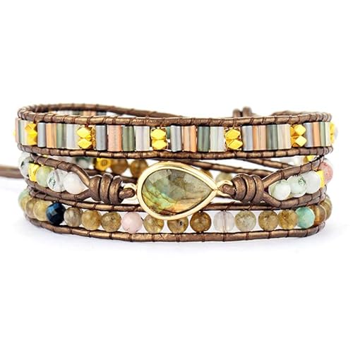 LIUYUYOUGO Armbänder Für Damen Boho Armband Aus Naturstein Für Damen Und Herren Handgefertigt Mehrschichtiger Wickelarmreif Aus Leder Tropfenform Charm Armbänder Mit Kristallperlen Vintage Stil von LIUYUYOUGO