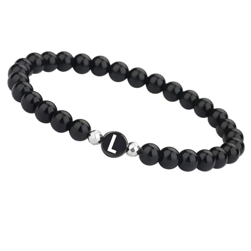LIUYUYOUGO Armbänder Für Damen Damen Herren Perlenarmband Mit Initiale 6Mm Paar Perlen Armband Naturstein Schwarzer Achat Kristall Elastischer Armreif Mit Az Buchstabe Mode Edelsteine Schmuck Buch von LIUYUYOUGO