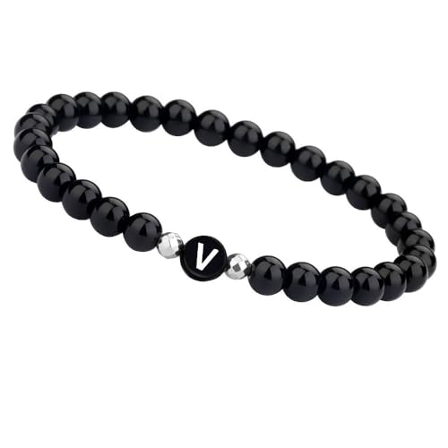 LIUYUYOUGO Armbänder Für Damen Damen Herren Perlenarmband Mit Initiale 6Mm Paar Perlen Armband Naturstein Schwarzer Achat Kristall Elastischer Armreif Mit Az Buchstabe Mode Edelsteine Schmuck Buch von LIUYUYOUGO