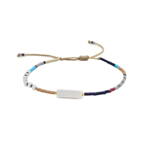 LIUYUYOUGO Armbänder Für Damen Kristallperlenarmbänder Für Frauen Rechteckiger Charm Natursteinarmband Boho Handgefertigt Geflochten Bunt Kleine Perlen Armreif Verstellbar Freundschaftsschmuck G von LIUYUYOUGO