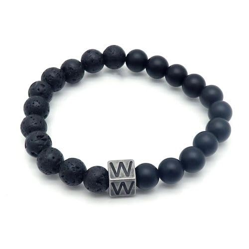 LIUYUYOUGO Armbänder Für Damen Naturstein Schwarzer Lava Achat Kristall Perlenarmband Buchstaben Az 8Mm Stretch Perlen Initialen Armbänder Distressed Square Charm Armreif Punk Antik Schmuck Für von LIUYUYOUGO