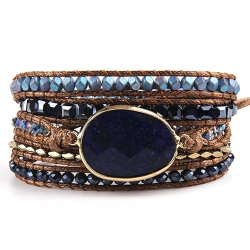 LIUYUYOUGO Armbänder Für Damen Naturstein Wickelarmband Für Damen Und Herren Boho Handgefertigt Mehrschichtig 5 Strängig Wickelarmbänder Vintage Charme Kristallperlen Armreif Facetten Edelstein von LIUYUYOUGO