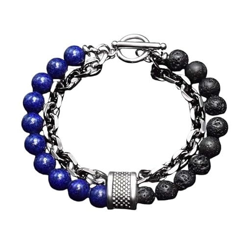 LIUYUYOUGO Armbänder Für Damen Perlenarmbänder Für Männer Armband Aus Natürlichem Edelsteinkristall Graviert Punk Doppellagige Figaro Kette Stapelbarer Armreif Schutzschmuck Männer Vater Ihn von LIUYUYOUGO
