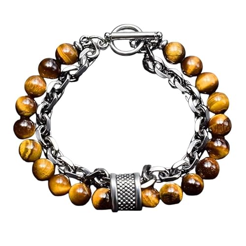 LIUYUYOUGO Armbänder Für Damen Perlenarmbänder Für Männer Armband Aus Natürlichem Edelsteinkristall Graviert Punk Doppellagige Figaro Kette Stapelbarer Armreif Schutzschmuck Männer Vater Ihn von LIUYUYOUGO