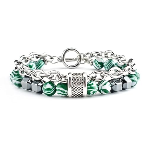 LIUYUYOUGO Armbänder Für Damen Perlenarmbänder Für Männer Armband Aus Natürlichem Malachit Edelstein Und Kristall Graviert Punk Doppellagige Kette Stapelbarer Armreif Schutzschmuck Geschenke F von LIUYUYOUGO