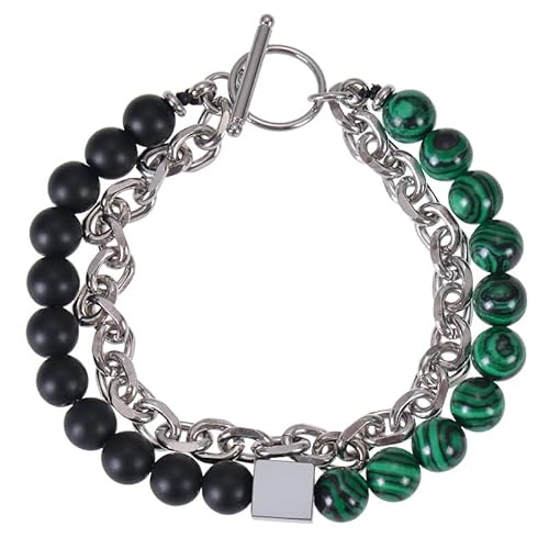LIUYUYOUGO Armbänder Für Damen Perlenarmbänder Für Männer Doppellagige Kette Edelstein Kristall Armband Naturstein Turmalin Quadratischer Charm Stapelbarer Armreif Punk Statement Schmuck Gesche von LIUYUYOUGO