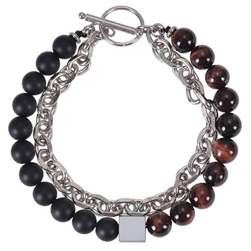 LIUYUYOUGO Armbänder Für Damen Perlenarmbänder Für Männer Doppellagige Kette Edelstein Kristall Armband Naturstein Turmalin Quadratischer Charm Stapelbarer Armreif Punk Statement Schmuck Gesche von LIUYUYOUGO