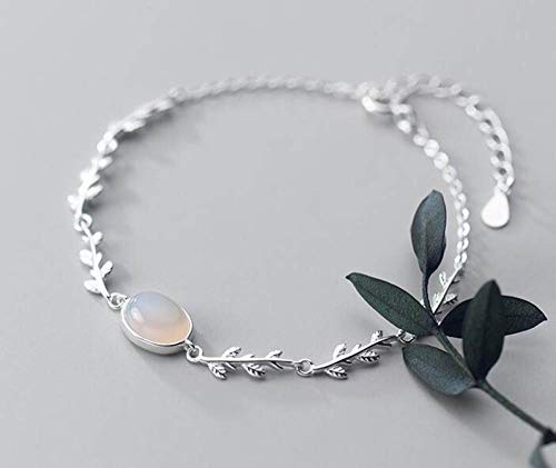 LIUYUYOUGO Armband Aus Sterlingsilber,925 Sterling Silber Ovaler Opal Charme Zweig Blätter Kette Mode Süße Armreif Verstellbare BFF Lucky Knöchel Armband Für Männer Frauen Ewigkeit Schmuck Ges von LIUYUYOUGO