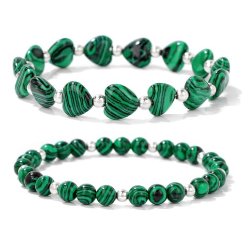 LIUYUYOUGO Armband Damen,Armband Set Mit Natürlichen Kristallen 2 Teilig Malachit Naturstein Paar Armband Modisches Herz Rund Stretch Perlenarmband Chakra Edelsteine Armreif Schmuck Für Männer Ge LIUYUYOUGO Armband Damen,Armband Set Mit Natürlichen Kristallen 2 Teilig Malachit Naturstein Paar Armband Modisches Herz Rund Stretch Perlenarmband Chakra Edelsteine Armreif Schmuck Für Männer Ge von LIUYUYOUGO