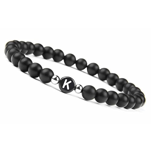 LIUYUYOUGO Armband Damen Armband Mit Buchstaben Für Paare Buchstabe A Z Handgefertigt Natürlicher Edelstein Perlenarmband Mit Initialen 8 Mm Schwarzer Mattierter Onyx Dehnbarer Kristallarmreif Sch von LIUYUYOUGO
