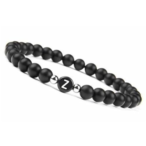 LIUYUYOUGO Armband Damen Armband Mit Buchstaben Für Paare Buchstabe A Z Handgefertigt Natürlicher Edelstein Perlenarmband Mit Initialen 8 Mm Schwarzer Mattierter Onyx Dehnbarer Kristallarmreif Sch von LIUYUYOUGO