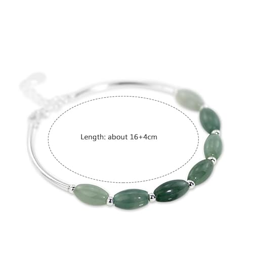 LIUYUYOUGO Armband Damen Armreifen Aus 925Er Sterlingsilber Für Damen Natürlicher Edelstein Grüne Jade Ovales Perlenarmband Stapelbares Rohr Gliederkette Statement Kristallschmuck Hochzeitsgesche von LIUYUYOUGO
