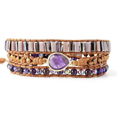 LIUYUYOUGO Armband Damen Boho Steinperlen Wickelarmband Für Damen Und Herren Verstellbar Böhmisch Handgefertigt Mehrlagig Gewebte Armbänder Yoga Natürliches Kristall Edelstein Armband Ethnischer von LIUYUYOUGO