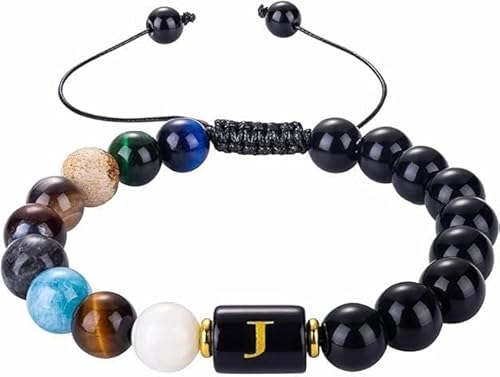 LIUYUYOUGO Armband Damen Chakra Armband Aus Natürlichen Kristallen Für Herren 7 Chakra Edelsteine Yoga Armreif 8 Mm Schwarzer Obsidian Perlenarmbänder Mit Initialen Und Az Buchstaben Punkrock Han von LIUYUYOUGO