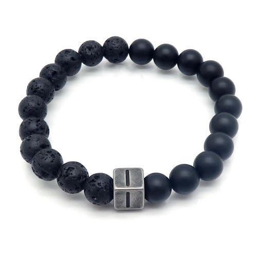 LIUYUYOUGO Armband Damen Naturstein Schwarzer Lava Achat Kristall Perlenarmband Buchstaben Az 8Mm Stretch Perlen Initialen Armbänder Distressed Square Charm Armreif Punk Antik Schmuck Für Männer von LIUYUYOUGO