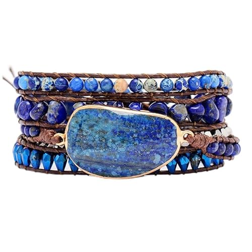 LIUYUYOUGO Armband Damen Naturstein Wickelarmband Für Damen Und Herren Boho Handgefertigt Mehrschichtig 5 Strängig Wickelarmbänder Lapislazuli Kristallperlen Armband Ethnischer Edelsteinschmuck von LIUYUYOUGO