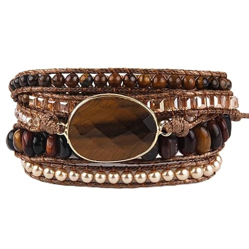 LIUYUYOUGO Armband Damen Naturstein Wickelarmband Für Damen Und Herren Boho Handgefertigt Mehrschichtig 5 Strängig Wickelarmbänder Vintage Charme Kristallperlen Armreif Facetten Edelsteine Ethnis von LIUYUYOUGO