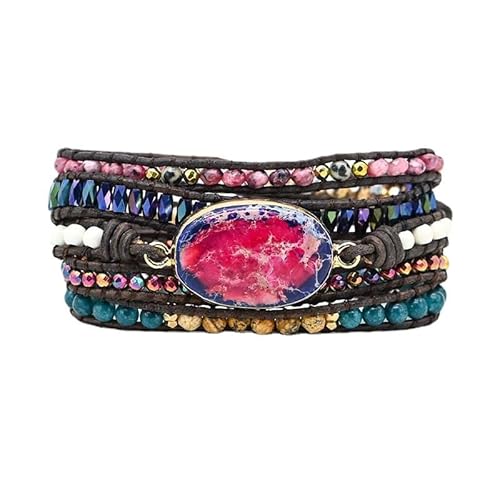 LIUYUYOUGO Armband Damen Naturstein Wickelarmband Für Damen Und Herren Boho Handgefertigt Mehrschichtig 5 Strängig Wickelarmbänder Vintage Charme Kristallperlen Armreif Facetten Edelsteine Ethnis von LIUYUYOUGO