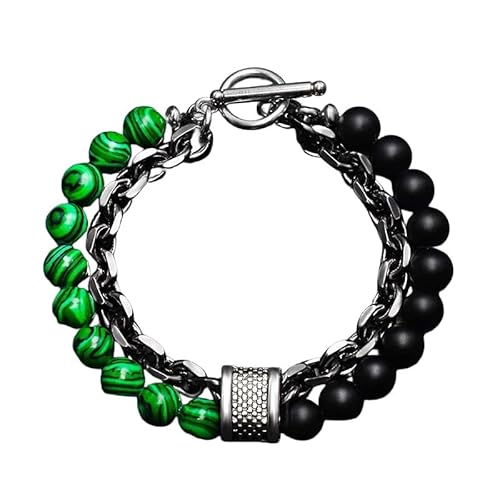 LIUYUYOUGO Armband Damen Perlenarmbänder Für Männer Armband Aus Natürlichem Edelsteinkristall Graviert Punk Doppellagige Figaro Kette Stapelbarer Armreif Schutzschmuck Männer Vater Ihn Freund G von LIUYUYOUGO