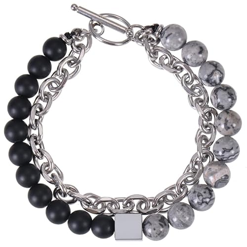 LIUYUYOUGO Armband Damen Perlenarmbänder Für Männer Doppellagige Kette Edelstein Kristall Armband Naturstein Turmalin Quadratischer Charm Stapelbarer Armreif Punk Statement Schmuck Geschenke Kart von LIUYUYOUGO