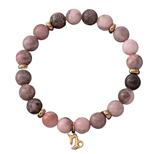 LIUYUYOUGO Armband Damen Sternzeichen Armbänder Für Damen Und Herren 12 Sternbilder Charm Rosa Zebra Naturstein Kristallarmbänder Elastische Perlen Armreif Horoskop Inspirierender Schmuck Geschen von LIUYUYOUGO