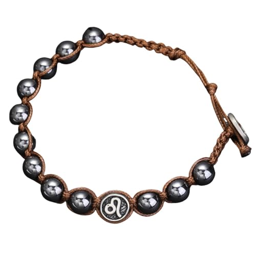 LIUYUYOUGO Armband Damen Sternzeichen Armbänder Für Männer Graviert Mit 12 Sternbild Charm Hämatit Edelstein Perlenarmband Klassisch Handgefertigt Makramee Geflochtenes Manschettenarmband Punk S von LIUYUYOUGO