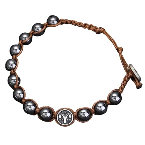 LIUYUYOUGO Armband Damen Sternzeichen Armbänder Für Männer Graviert Mit 12 Sternbild Charm Hämatit Edelstein Perlenarmband Klassisch Handgefertigt Makramee Geflochtenes Manschettenarmband Punk S von LIUYUYOUGO