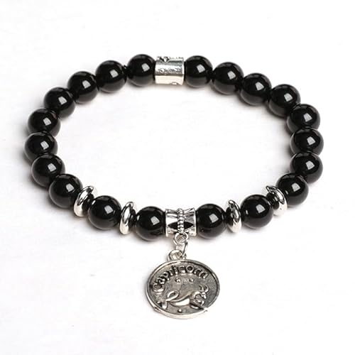 LIUYUYOUGO Armband Damen Sternzeichen Armband Aus Schwarzem Obsidian Kristall Für Damen Antike Münze 12 Sternbild Symbol Anhänger Armbänder Tibetische Elastische Perlen Energie Edelstein Armreif von LIUYUYOUGO