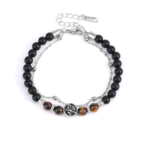 LIUYUYOUGO Armband Damen Sternzeichen Armband Aus Schwarzem Onyx Mit Perlen Für Damen Und Herren Natürlicher Tigerauge Stein Kristallarmbänder Retro Doppelschichtkette 12 Sternbilder Armreif Schm von LIUYUYOUGO
