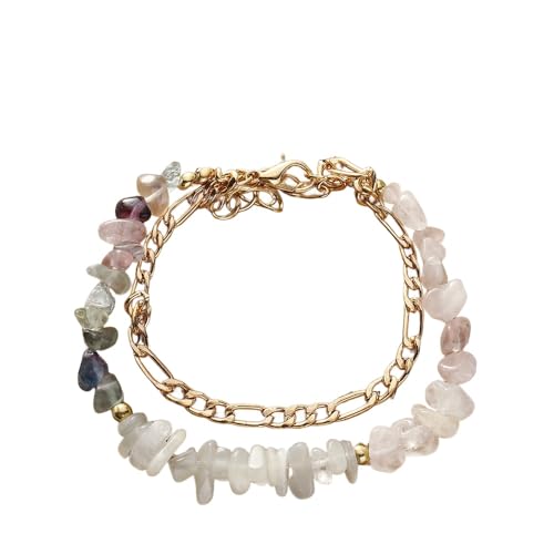 LIUYUYOUGO Armband Damen Sternzeichen Edelsteinarmband Für Frauen Unregelmäßige Kristallsplitter Natursteinarmbänder Modische Doppellagige Panzerkette 12 Sternbilder Armreif Chakra Schmuck Gesch von LIUYUYOUGO