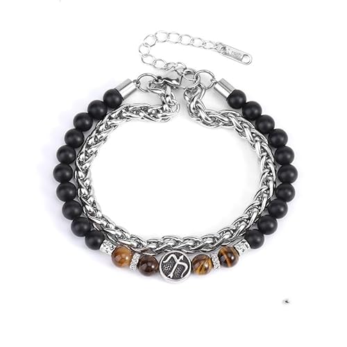 LIUYUYOUGO Armband Damen Sternzeichen Perlenarmband Für Frauen Und Männer Natürlicher Tigerauge Stein Kristallarmbänder Antike Charms Punk Doppellagige Kette 12 Sternbilder Armreif Schmuck Gesch von LIUYUYOUGO