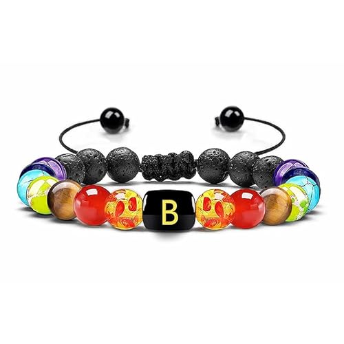 LIUYUYOUGO Armband Herren 7 Chakra Kristall Edelstein Armband Natürlicher Schwarzer Lavastein Diffusor Armbänder Für Ätherische Öle Perlenarmreif Mit Initialen Und Buchstaben Az Schmuck Für M von LIUYUYOUGO