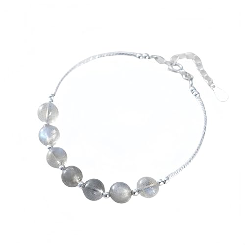 LIUYUYOUGO Armband Herren 925 Sterling Silber Mondstein Armband Naturstein Grau Rund Perlen Kristall Armreif Verstellbar Yoga Chakra Edelsteine Schmuck Für Frauen Mädchen Statement Geschenk von LIUYUYOUGO