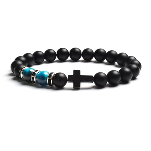 LIUYUYOUGO Armband Herren Armband Aus Natürlichem Tigerauge Steinperlen Für Damen Und Herren Schwarzer Achat Mattiertes Kreuz Rosenkranz Meditations Und Gebetsarmbänder Modisches Yoga Kristall Ed von LIUYUYOUGO