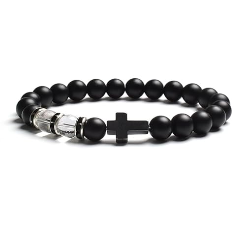 LIUYUYOUGO Armband Herren Armband Aus Natürlichem Tigerauge Steinperlen Für Damen Und Herren Schwarzer Achat Mattiertes Kreuz Rosenkranz Meditations Und Gebetsarmbänder Modisches Yoga Kristall Ed von LIUYUYOUGO