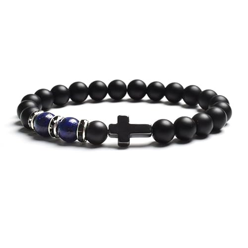 LIUYUYOUGO Armband Herren Armband Aus Natürlichem Tigerauge Steinperlen Für Damen Und Herren Schwarzer Achat Mattiertes Kreuz Rosenkranz Meditations Und Gebetsarmbänder Modisches Yoga Kristall Ed von LIUYUYOUGO