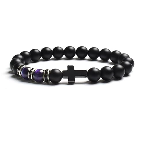 LIUYUYOUGO Armband Herren Armband Aus Natürlichem Tigerauge Steinperlen Für Damen Und Herren Schwarzer Achat Mattiertes Kreuz Rosenkranz Meditations Und Gebetsarmbänder Modisches Yoga Kristall Ed von LIUYUYOUGO