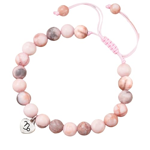 LIUYUYOUGO Armband Herren Armband Aus Rosa Zebra Naturstein 12 Sternzeichen Edelsteinperlenarmbänder Mit Herzanhänger Verstellbares Geflochtenes Manschettenarmband Kristallschmuck Inspirierende Ge von LIUYUYOUGO