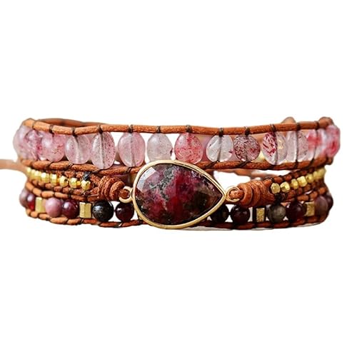 LIUYUYOUGO Armband Herren Boho Handgefertigte Wickelarmbänder Aus Naturstein Verstellbar Mehrlagiges Leder Geflochtenes Kristallperlenarmband Ethnisches Vintage Armband Mit Tropfenanhänger Chakra von LIUYUYOUGO