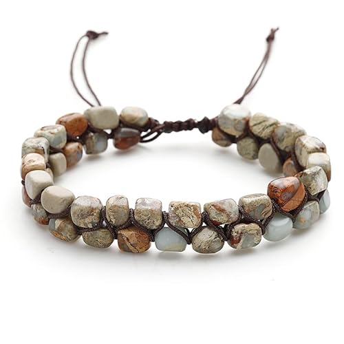 LIUYUYOUGO Armband Herren Handgefertigte Geflochtene Armbänder Aus Natursteinperlen Böhmisches Buntes Kaiser Edelstein Kristall Armband Vintage Doppellagig Wickelarmband Schmuck Geschenk Für Frau von LIUYUYOUGO