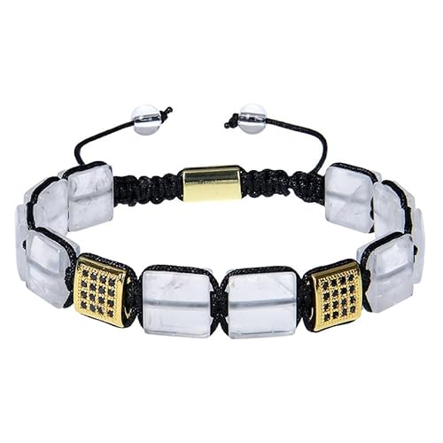 LIUYUYOUGO Armband Herren Herren Kristallperlenarmband Modische Flache Quadratische Natursteinarmbänder Mit Glänzendem Zirkonia Handgefertigtes Geflochtenes Seilarmband Energieschutz Schmuck Gesch von LIUYUYOUGO
