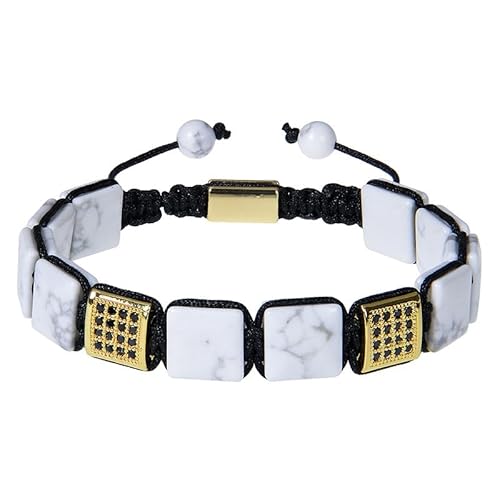 LIUYUYOUGO Armband Herren Herren Kristallperlenarmband Modische Flache Quadratische Natursteinarmbänder Mit Glänzendem Zirkonia Handgefertigtes Geflochtenes Seilarmband Energieschutzschmuck Gesche von LIUYUYOUGO
