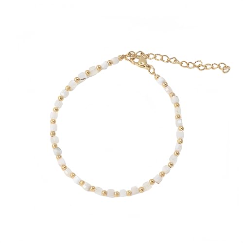 LIUYUYOUGO Armband Herren Kristallarmband Für Frauen 3 Mm Quadratische Perlen Natursteinarmbänder 18 Karat Vergoldet Verstellbare Kette Armreif Yoga Energie Edelsteine Schmuck Geschenk Mondstein von LIUYUYOUGO