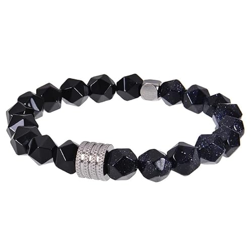 LIUYUYOUGO Armband Herren Kristallperlenarmbänder Herren 8Mm Naturstein Schwarzer Obsidian Facettierte Perlen Armband Mode Verstellbares Elastisches Seil Edelsteine ​​Armreif Statement Schmuck Ge von LIUYUYOUGO