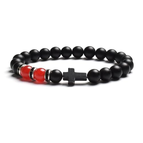 LIUYUYOUGO Armband Herren Natürliches Tigerauge Steinperlenarmband Für Frauen Und Männer Schwarzer Achat Mattiertes Kreuz Rosenkranz Meditations Gebetsarmbänder Modisches Yoga Kristall Edelstein von LIUYUYOUGO