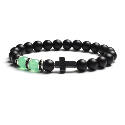 LIUYUYOUGO Armband Herren Natürliches Tigerauge Steinperlenarmband Für Frauen Und Männer Schwarzer Achat Mattiertes Kreuz Rosenkranz Meditations Gebetsarmbänder Modisches Yoga Kristall Edelstein von LIUYUYOUGO